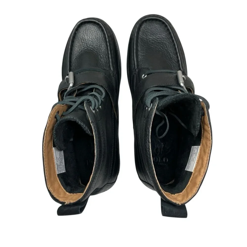 Polo Ralph Lauren Boots Mens 7 Black‎ Leather Ranger Lug Sole Rugged Buckle